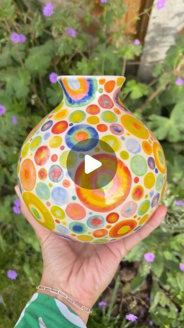 Emily Hett Art on Instagram: "The biggest spotty vase to date! 🌈 I have been practising throwing bigger and I am slowly getting there! It has taken a lot of time, patience and muscle (of which I am lacking 😅), but soon there will be big vases coming to the collection! 
.
.
.
.
#flowers #pottery #budvase #ceramics #handmade #ceramic" Flowers Pottery, Colorful Pottery, Big Vases, Pottery Glazes, Ceramics Ideas Pottery, Pottery Ideas, Clay Creations, Art Music, Handmade Ceramic