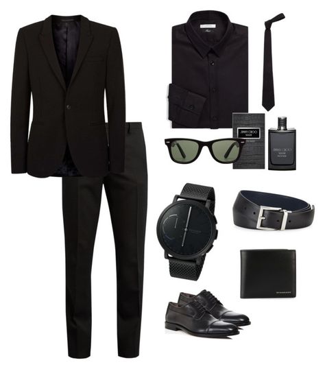 all black by konstans26 on Polyvore featuring polyvore Versace Yves Saint Laurent Topman Canali Skagen Ray-Ban Burberry Prada Alexander McQueen Jimmy Choo men's fashion menswear clothing Luxury Outfits Men, Prada Outfit Men, Gentlemen Etiquette, Mens Dress Attire, Outfits Layout, Full Black Outfit, Men Suits Black, Couples Clothes, Chanel Men