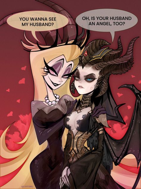 🩷✨JIHYUN✨🩷 on X: "Angel Husband Demon Wife #DiabloIV #HazbinHotel https://t.co/c135ZZUFCn" / X Lilith Diablo, Witchy Wallpaper, Monster Hotel, Vivziepop Hazbin Hotel, Cartoon Crossovers, Weird Creatures, Angels And Demons, Hotel Art, Ink Illustrations