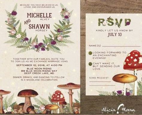 Wedding Invitation Suite: Mushroom Toadstool Mushroom Wedding, Custom Illustrated Wedding Invitations, Enchanted Forest Wedding Theme, Cottagecore Wedding, Illustrated Wedding Invitations, Pocket Fold Wedding Invitations, Forest Theme Wedding, Forest Moss, Enchanted Forest Wedding