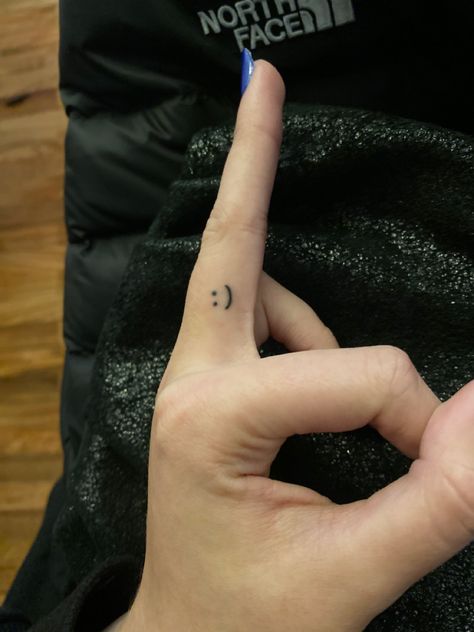 Winky Face Tattoo, Smiley Face Finger Tattoo, Smiley Face Tattoo, Smile Tattoo, Winky Face, Face Tattoos, Face Tattoo, Finger Tattoos, Smiley Face