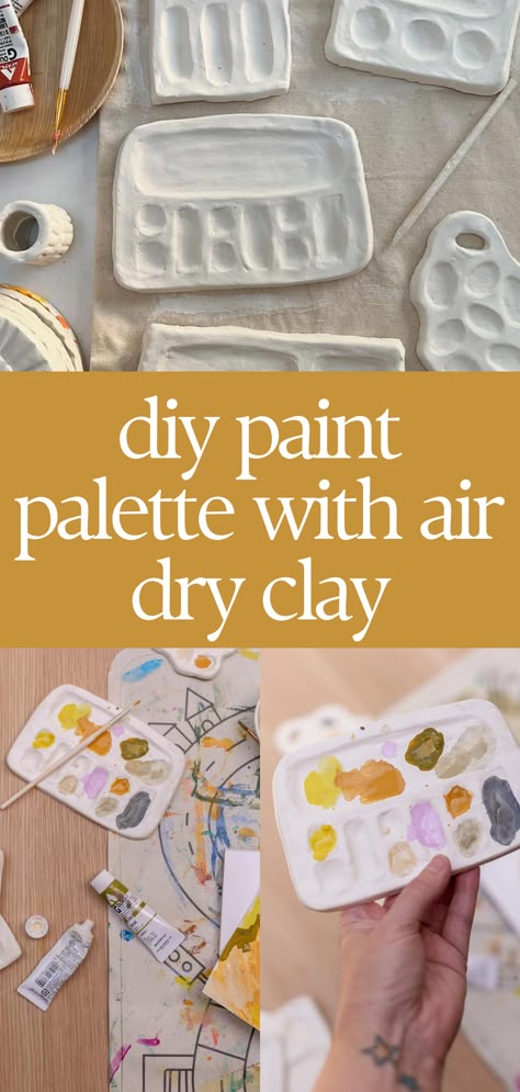 Using air dry clay (which costs less than $10), you can make adorable paint palettes for kids to use while crafting. Or paint projects for adults. Baking Air Dry Clay, Tiny Clay Ideas, Cute Air Dry Clay Ideas Easy, Practical Pottery, Clay Projects Kids, Easy Clay Crafts, Craft Workshop Ideas, Crayola Air Dry Clay, Paint Chip Crafts