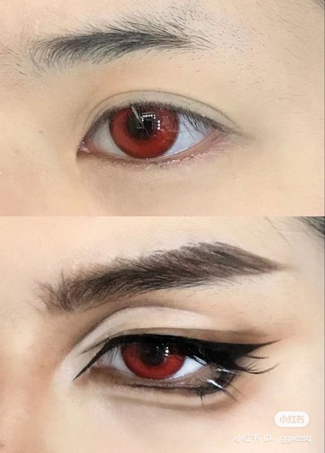 Male Eye Makeup Cosplay, Giyuu Tomioka Cosplay Makeup, Cosplay Eyebrows, Cosplay Makeup Male, Male Cosplay Makeup Tutorial, Cosplay Eyes, Masculine Cosplay Makeup, Male Cosplay Makeup, Make Up Cosplay