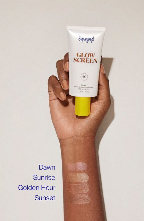 What it is: A lightweight, pearlescent sunscreen with SPF 40 that hydrates the skin while acting as a makeup-gripping primer. What it does: This daily glow essential delivers a fresh-faced look with or without makeup, proving it to be the ultimate morning multitasker. It has broad-spectrum, clean chemical SPF 40 actives, providing protection and hydration. How to use: Apply generously and evenly as the last step in your skin care routine, before your foundation and after your moisturizer. You can also wear it on its own for a no-makeup makeup glow. Natural Beauty & Wellness products are free of sulfates, phthalates, parabens, petrochemicals, mineral oil, silicone and talc; also free of fragrances Cruelty-free Winner of Allure's 'Best of Beauty' Award for Best Best Chemical Facial Sunscreen Supergoop Tinted Sunscreen, Colorscience Flex Sunscreen, Spf Aesthetic, Preppy Basket, Cute Sunscreen, Best Sunscreen For Face, Supergoop Glowscreen, Best Facial Sunscreen, Sunscreen Packaging