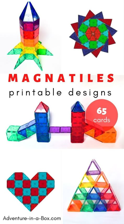 Looking for new Magna Tiles designs to try? Here are our favourite Magna Tile ideas to build, with printable cards for inspiration. #homeschool #homeschooling #magnatiles #stemactivities Magnatile Ideas, Picasso Tiles, Magnet Tiles, Magna Tiles, Tiles Designs, Tiles Ideas, Magnetic Tiles, Toddler Play, Kids Learning Activities