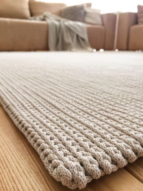 Extremaly cozy double-sided crocheted carpet made in popular camel stitch. The rug can be available in many colors (color card available in photo gallery). Handmade rugs are original and cozy floor decorations. They perfectly match any type of interior. Carpets are incredibly soft and pleasant in everyday use. All products are made by me manually with due diligence and attention to detail. Rug Model: Camel rectangular Material: high quality 5 mm cotton cord with polyester core made in Poland Col Cozy Rug, Eco Home, Rope Rug, Natural Carpet, Knit Rug, Crochet Carpet, Crochet Rug Patterns, Cozy Rugs, Due Diligence