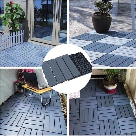 famobay Wood Plastic Composite Patio Deck Tiles (12" x 12", 6 PCs，3D Co-extrution Dark Gray),DIY Interlocking Decking Tiles, Floor Tile,Durable,Maintenance,Waterproof,Indoor Outdoor #ad Composite Patio, Self Adhesive Floor Tiles, Wood Deck Tiles, Decking Tiles, Terrace Floor, Interlocking Deck Tiles, Wood Tiles, Deck Tiles, Tiles Floor