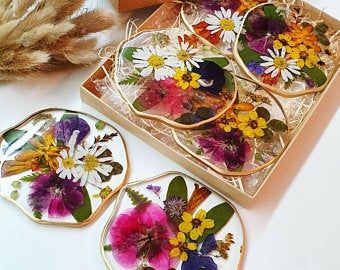 Dried Pressed Flowers, Resin Coaster, Crochet Throw Blanket, Dried And Pressed Flowers, Epoxy Resin Crafts, Handmade Sticker, Cup Coaster, Plant Lover Gift, Plant Gifts