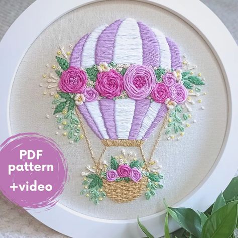 (9094) Brainy Embroidery - YouTube Hot Air Balloon Embroidery Pattern, Flower Hot Air Balloon, Hot Air Balloon Embroidery, Hot Air Balloon Pattern, Balloon Pattern, Punch Embroidery, Hand Embroidery Flowers, Embroidery Flowers Pattern, Balloon Flowers