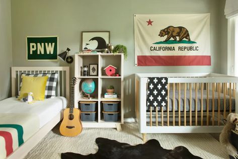 Toddler Baby Room Share, Toddler And Baby Room Sharing, Toddler Baby Shared Room, Toddler Room Layout, Shared Toddler And Baby Room, Toddler And Baby Shared Room, Shared Nursery And Toddler Room, Shared Kids Bedroom, Baby And Toddler Shared Room