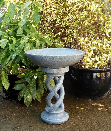 Spiral Dinova Bird Bath Marble Resin Granite | Woodside Garden Centre | Pots to Inspire Marble Bird Bath, Garden Spiral, Marble Resin, Love Statue, Resin Ornaments, Garden Centre, Foo Dog, Garden Center, Bird Bath