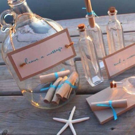 Fun Engagement Party, Beach Bridal Showers, Beach Themed Party, Beach Wedding Inspiration, Beach Bridal, Message In A Bottle, Beach Theme Wedding, Trendy Wedding, Wedding Guest Book