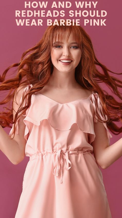 Wondering if you can rock barbie pink as a redhead? Of course you can, and you should. Redheads In Pink, Redhead In Pink, Redheads Wearing Pink, Redhead Wearing Pink, Red Hair Pink Dress, Redhead Light, Rock Barbie, Pink Dress Makeup, Light Pink Hair