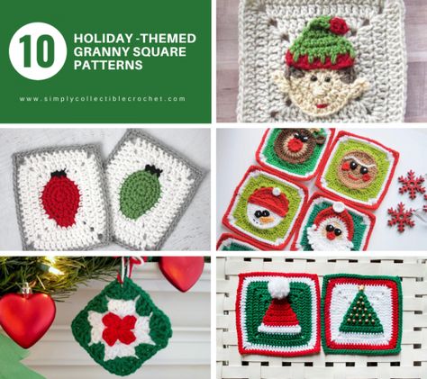 Holiday Granny Square Crochet, Granny Square Christmas Blanket, Crochet Christmas Squares, Christmas Granny Square Crochet Pattern, Christmas Crochet Granny Squares, Crochet Christmas Granny Square, Christmas Granny Square Crochet, Christmas Granny Squares, Diy Crochet Christmas