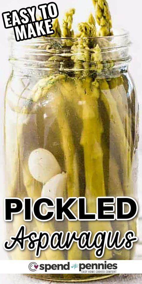 Pickled asparagus is the perfect snack! Asparagus is quick pickled with dill & garlic so you can enjoy these crunchy little morsels anytime, enjoy them on their own or add them to a meat and cheese platter. #pickledasparagus #asparaguspickles #refrigeratorpickledasparagus #spendwithpennies Refrigerator Pickled Asparagus, Best Pickled Asparagus Recipe, Canning Asparagus, Asparagus Appetizer, Pickled Vegetables Recipe, Easy Asparagus Recipes, Pickled Asparagus, Easy Canning, Canning Pickles