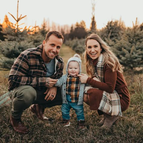 What To Wear For Christmas Tree Farm Photos, Holiday Family Of 3 Photos, Christmas Tree Farm Photo Shoot Family Of 3, Christmas Tree Farm Family Poses, Rustic Winter Family Photos, Outdoor Holiday Mini Sessions, Christmas Tree Farm Pics Family Pictures, Christmas Photos At Tree Farm, Christmas Tree Farm Mini Session Ideas