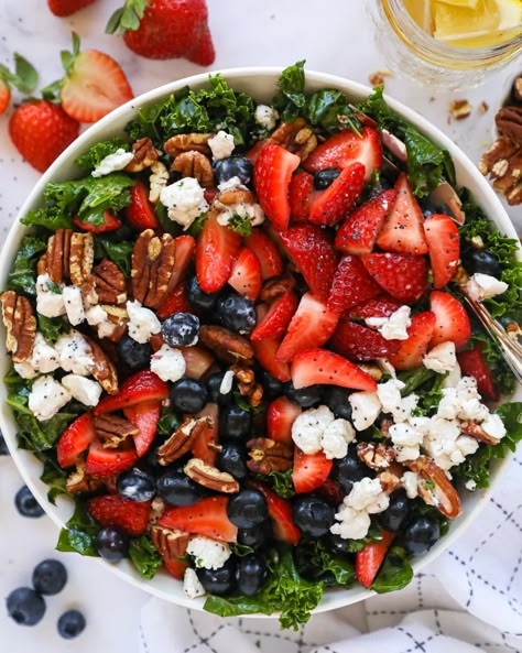 Lemon Basil Pasta Salad, Platter Salad, Strawberry Kale Salad, Lemon Basil Pasta, Lemon Poppy Seed Dressing, Basil Pasta Salad, Blueberry Goat Cheese, Seed Salad, Kale Salad Recipes