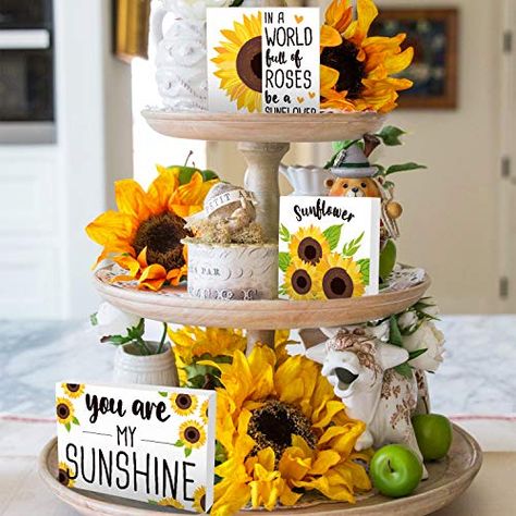 Huray Rayho 3PCS Sunflower Tiered Tray Wood Signs Summer Fall Decor Sunflower Farmhouse Tray Decor Rae Dunn Inspired ... Sunflower Tiered Tray, Sunshine Decor, Farmhouse Tray Decor, Wood Kitchen Signs, Sunshine Decorations, Wooden Kitchen Signs, Sunflower Home Decor, Sunflower Kitchen Decor, Farmhouse Tray