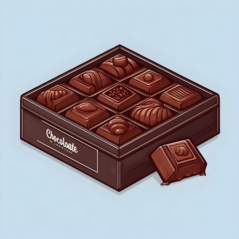 Chocolate Box Drawing, Chocolate Images, Chocolate Drawing, Paris Drawing, Desserts Drawing, Stickers Food, Food Cartoon, Social Media Advertising Design, Luxury Chocolate