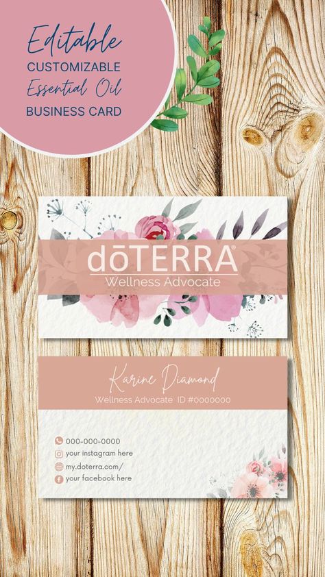 Doterra Business Cards, Essential Oil Business, Essential Oils Business, Doterra Business, Doterra Wellness Advocate, Card Templates Printable, Business Card Templates, Design Card, Promote Your Business