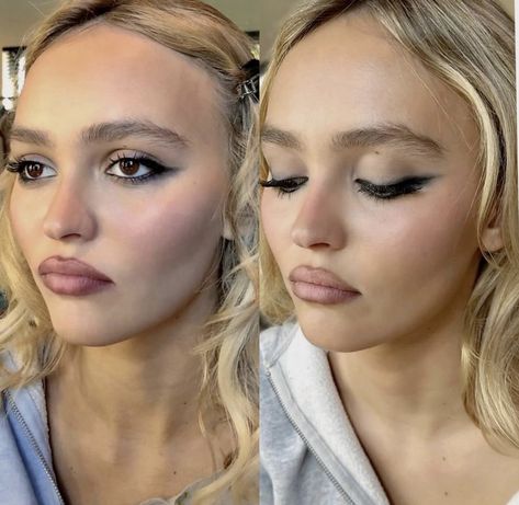 Lily Rose Makeup, Dewy Eyeshadow, Makeup Look Smokey Eye, Rose Depp Makeup, Lily Rose Depp Makeup, Lip Combo Makeup, Earthy Makeup, Eye Makeup Inspo, Rose Makeup