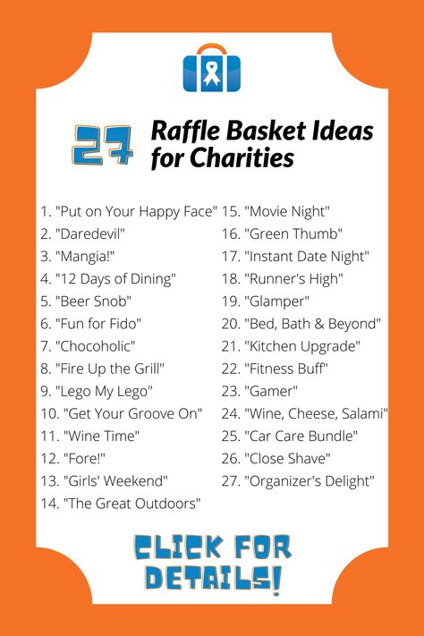 27 Winning Raffle Basket Ideas for Your Charity Fundraiser Team Raffle Basket Ideas, Raffle Games Ideas Online, Raffle Ticket Ideas Fundraising, Work Raffle Ideas, School Raffle Basket Ideas Fundraising, School Raffle Ideas, Charity Raffle Basket Ideas, School Auction Basket Themes, Benefit Basket Ideas Fundraising