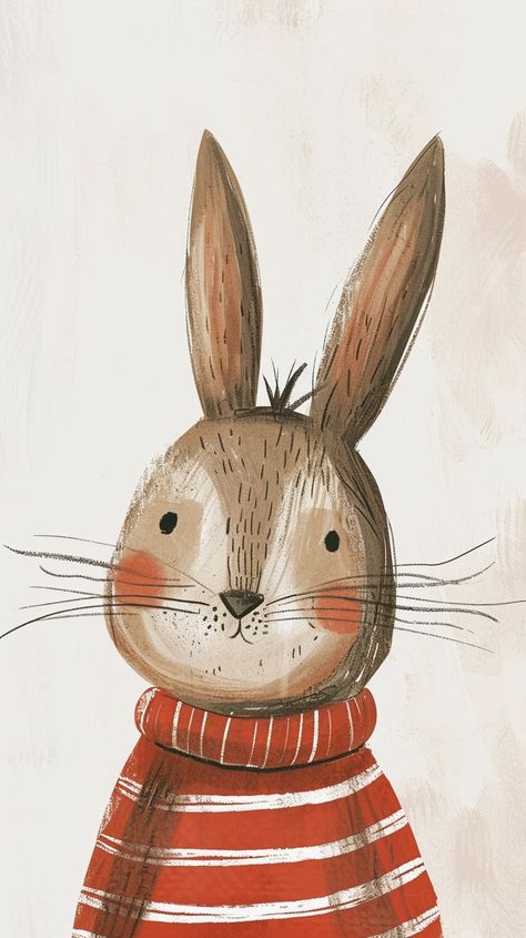 Discover this adorable striped bunny art, perfect as a playful wallpaper for your iPhone and Android. Brighten up your screen with a touch of whimsy! 🎨✨ Bunny Character Illustration, Rabbit Cute Wallpaper, Bunny Art Wallpaper, Cute Bunny Background, Rabbit Illustration Cute, Rabbit Art Illustration, Playful Wallpaper, Bunny Illustration, Watercolor Cartoon