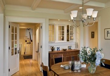 Shingle style home in Hanover NH - rustic - dining room - burlington - Smith & Vansant Architects PC Rustic French Doors, Kitchen Pass Through Window, Exterior Door Trim, Kitchen Pass Through, Kitchen Window Blinds, Kitchen Pass, Pass Through Window, Soundproof Windows, Dining Room Victorian