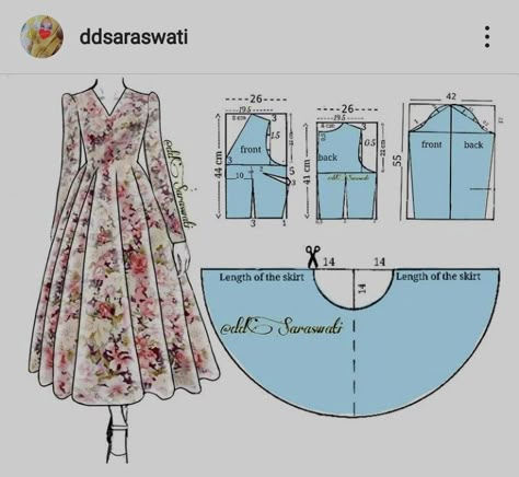 Pola Dress, Basic Dress Pattern, Dress Sewing Patterns Free, Projek Menjahit, Clothing Pattern Design, Dress Patterns Diy, Easy Dress Sewing Patterns, Dress Sewing Tutorials, Sewing Clothes Women