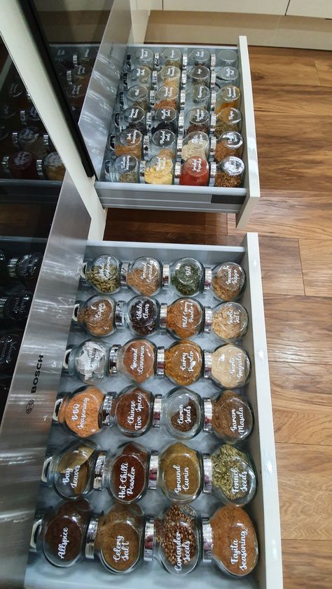 Ikea Rajtan jars spice drawer spice rack. organising organisation organizing organization Ikea Kitchen Spice Storage, Ikea Spice Jar Organization, Spice Drawer Ikea, Rajtan Spice Jar Ideas, Organising Spices, Spice Drawer Ideas, Seasoning Organization, Ikea Spice Jars, Spices Organization