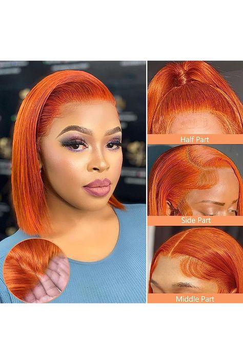 Ginger Orange Bob Lace Front Wigs Human Hair Pre Plucked with Baby Hair 13x4 HD Lace Frontal Ginger Bob Human Hair Wigs for Black Women 150% Density Brazilian Virgin Hair Short Straight Orange Wig 10 Inch Orange Bob Wig, Ginger Bob, Orange Bob, Orange Wig, Lace Frontal Bob, Wigs Bob, Ginger Women, Bob Lace Front Wigs, Glueless Wigs