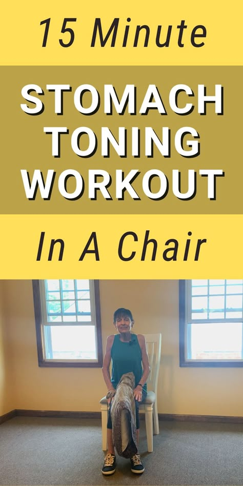 Stomach Toning Workout In A Chair - Fitness With Cindy Workout In Chair, Lady Exercise, Stomach Toning, Chair Exercises For Abs, Chair Fitness, Fitness With Cindy, Stomach Toning Workouts, Neck And Shoulder Exercises, Chair Exercise