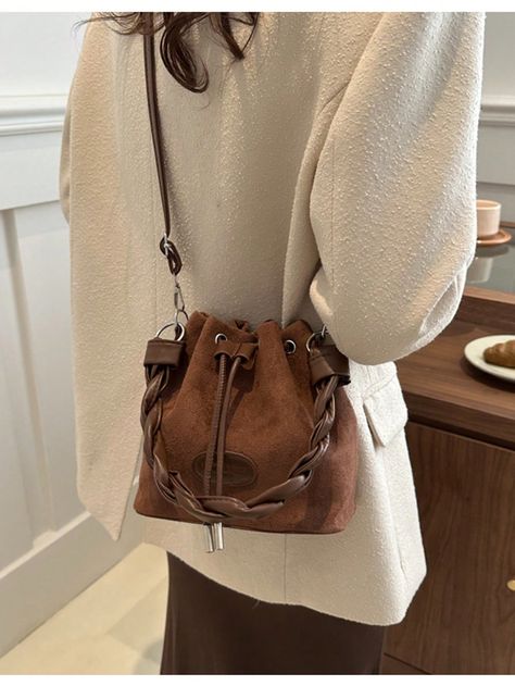 2024 Popular Bucket Bag For Women, High-End Handbag & Shoulder Bag, Versatile Mini Bag Coffee Brown Casual   PU Leather Colorful Square Bag   Women Bags, size features are:Bust: ,Length: ,Sleeve Length: