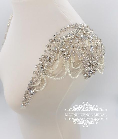 Bridal straps, shoulder straps, Bridal Epaulettes, Shoulder Applique, Beaded shoulders, pearl draped, Luxury applique, bridal applique, dress embellishment, beaded applique, Dress Accessory, Rhinestone and Pearl, handwork applique, VICTORIA ♥Beautiful new design handmade beaded Beads Applique, Shoulder Applique, Shoulder Jewelry, Shoulder Necklace, Bridal Applique, Wedding Dresses With Straps, Wedding Dress Accessories, Beaded Applique, Applique Dress