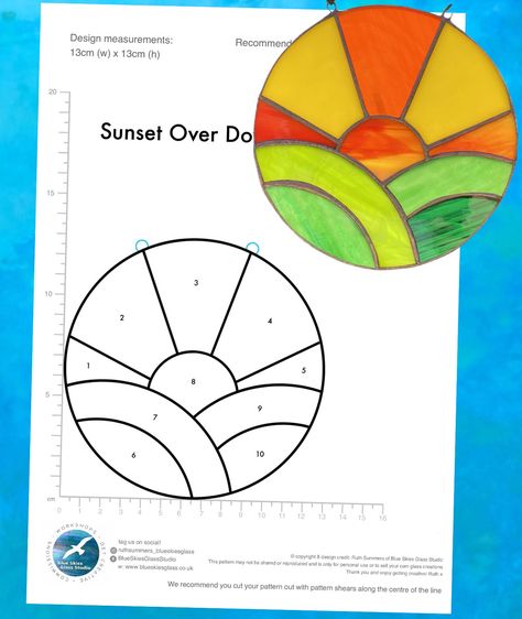 Sunset Over Downs (circle) - DIGITAL DOWNLOAD PATTERN for Stained Glass Copper Foil Stained Glass Circles, Stained Glass Pattern, Glass Pattern, Copper Foil, Stained Glass Patterns, Pdf Download, Etsy Store, Stained Glass, Digital Download