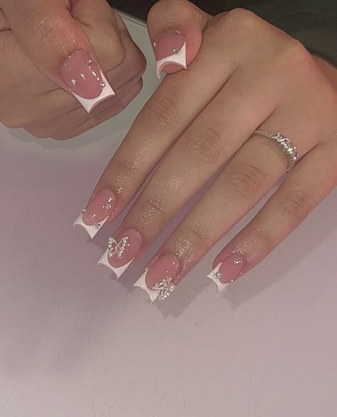 White Nail Ideas, Dance Nails, Quinceanera Nails, Simple Acrylic, Cute Simple Nails, Simple Gel Nails, Colored Acrylic Nails, Girly Acrylic Nails, French Tip Acrylic Nails