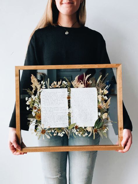 Fresh Flower Preservation Vow Paper, Framed Vows, Pressed Florals, Flower Pressing, Floral Preservation, Florist Design, Logan Utah, Flower Preservation, Bouquet Preservation