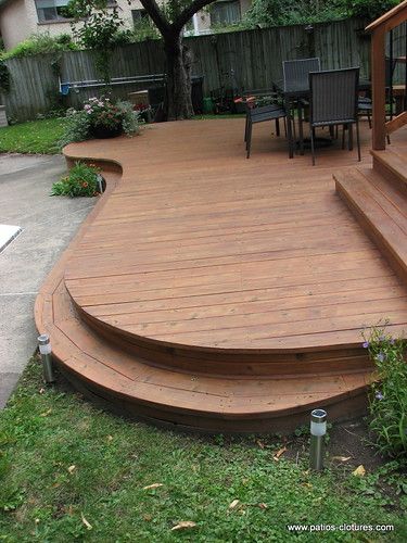 Curved Decking, Wood Deck Designs, Curved Deck, Curved Patio, Deck Stain, Deck Shapes, Backyard Seating Area, Patio Deck Designs, Wooden Patios