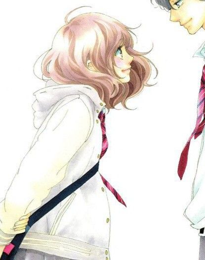 Ao Haru, Two People, White Background, Hair, Anime, Pink, White