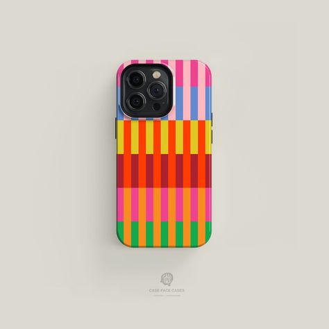 Colourful Stripes Tough Phone Case | iPhone 15 14 13 12 11 Pro Max Case, iPhone 15 14 Plus Case, iPhone 13 12 Mini Case, iPhone Case-Face Striped Phone Case, Iphone Covers, Case Iphone 13, Phone Games, Personal Aesthetic, Creative Stuff, Unique Phone Case, Birthday Wishlist, Art Technology