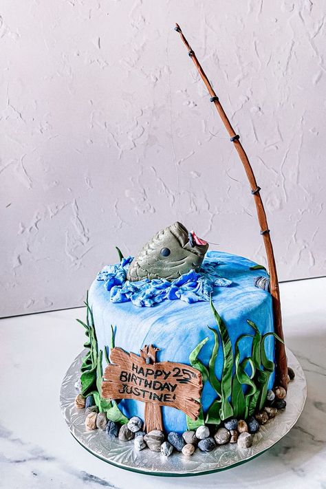 Fishing Theme Cakes For Men, Gone Fishing Cakes For Men, Gone Fishing Birthday Cake, Fishing Themed Cakes, Fishing Cakes For Men Fisherman, Fishing Themed Birthday Cake, Fish Cakes Birthday, Fish Cake Ideas, Fishing Cakes For Men Birthdays