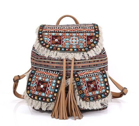 Bohemian Backpack, Tassel Embroidery, Bohemian Handbags, Boho Backpack, Embroidered Shoulder Bag, Boho Embroidery, Ethnic Bag, Colorful Handbags, Bohemian Handmade