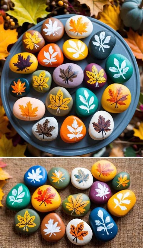 Looking for autumn leaf painted rock ideas? Explore these ideas featuring hand-painted maple leaves, rustic oak designs, and charming fall patterns. Perfect for nature-inspired decor or cozy seasonal crafts, these painted rock designs capture the warmth and beauty of autumn. Painted Rock Designs, Whimsical Autumn, Rock Designs, Painted Rock Ideas, Natural Patterns, Fall Patterns, Nature Inspired Decor, Oak Leaves, Autumn Leaf