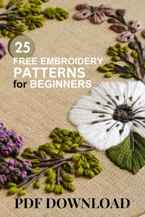 Embroidery Guide For Beginners, Embroidery Flowers Pattern Templates Free Printable Flowers, Embroidery Patterns Flowers Simple, Embroidery Floral Designs Patterns, Embroidery Flowers Templates, Hand Embroidery Floral Patterns, Zenbroidery Ideas, Embroidery Ideas For Beginners Free Pattern, Embroidery Beginner Pattern Free