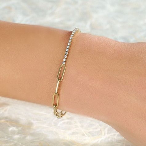 Chain Link Bracelet, Paper Clip, Link Bracelets, Chain Link, Solid Gold, Tennis, Diamonds, Bracelet, Chain