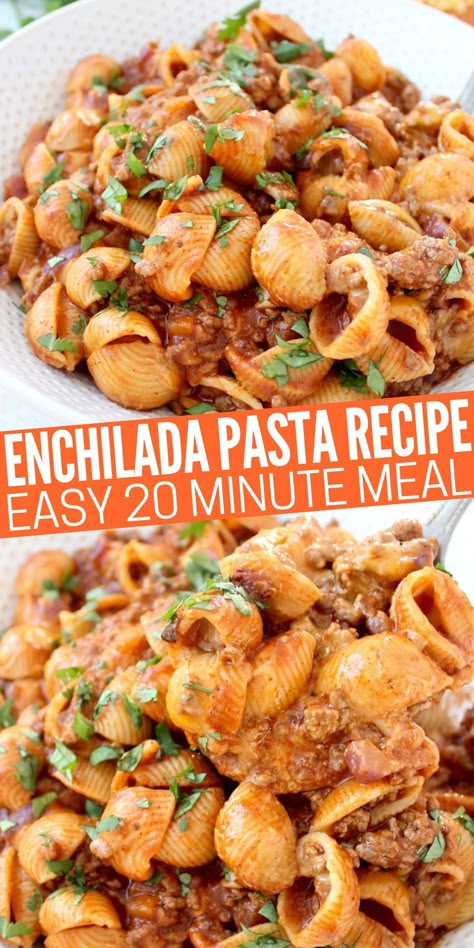 Small Pasta Shells, Beef Enchilada Sauce, Traditional Enchiladas, Mexican Pasta Recipes, Shell Pasta Recipes, Enchilada Pasta, Penne Pasta Recipes, Beef Enchilada, Delicious Family Dinners