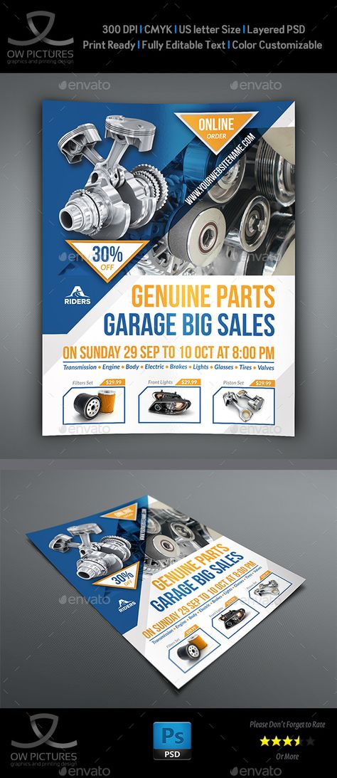 Auto Parts Flyer Template PSD. Download here: http://graphicriver.net/item/auto-parts-flyer-template/16396574?ref=ksioks Automotive Flyer Design, Auto Parts Poster, Car Catalog Design, Product Flyer, Profile Template, Shop Poster, Promotional Flyers, Flyer And Poster Design, Event Flyer Templates