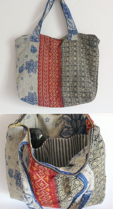 Textile Bags Inspiration, Scrap Tote Bag, Scrap Fabric Bag, Foraging Bag Pattern, Tote Bag Inspiration, Upholstery Bag, Handmade Tote Bags, Patchwork Tote Bags, Boho Tote Bag