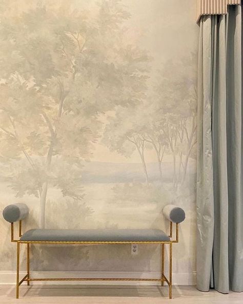 Susan Harter, Dining Room Murals, Dining Room Accent Wall, Luxurious Wallpaper, Elegant Entryway, Dining Room Accents, Room Accent Wall, Dining Room Wallpaper, Scenic Wallpaper