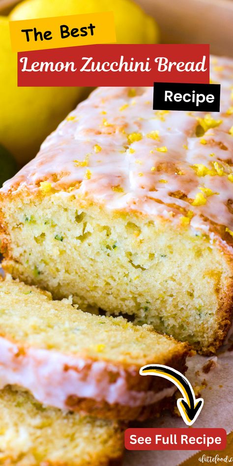 The image shows a moist and easy-to-make lemon zucchini bread topped with a light lemon glaze, highlighting its soft texture and fresh ingredients. Zucchini Recipes Lemon, Zucchini Lemon Bread Recipes, Lemon Zucchini Bread Greek Yogurt, Gluten Free Lemon Zucchini Bread, Yellow Zucchini Bread, Zucchini Bread With Greek Yogurt, Healthy Zucchini Bread Recipes, Zucchini Lemon Bread, Bread With Greek Yogurt